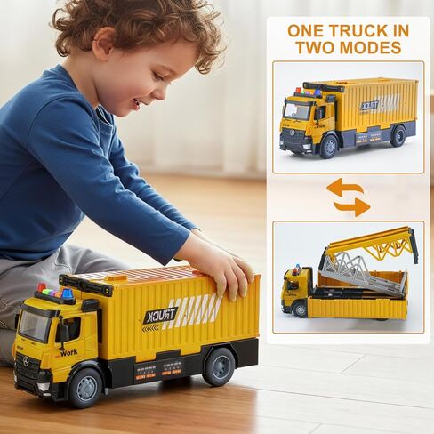 Truck Track Kids Toy Set, Foldable Three-Tier Container Track Toy Car Set with 6 Alloy Cars and Sound Light Effects, Suitable for Boys and Girls Aged 3 4 5 6 7 8+ Christmas Birthday Gift Toys -Yellow in Saudi Arabia