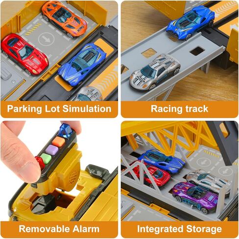 Truck Track Kids Toy Set, Foldable Three-Tier Container Track Toy Car Set with 6 Alloy Cars and Sound Light Effects, Suitable for Boys and Girls Aged 3 4 5 6 7 8+ Christmas Birthday Gift Toys -Yellow in Saudi Arabia