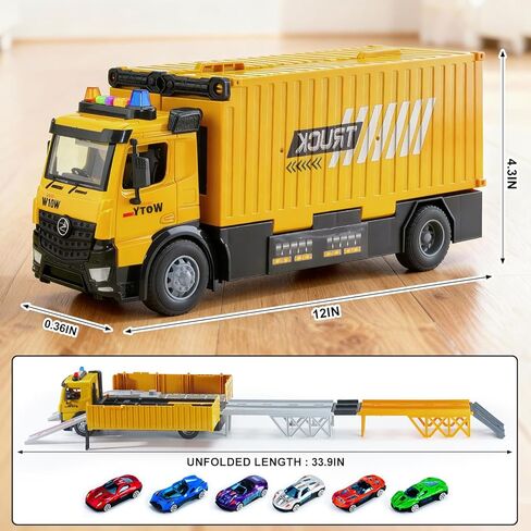 Truck Track Kids Toy Set, Foldable Three-Tier Container Track Toy Car Set with 6 Alloy Cars and Sound Light Effects, Suitable for Boys and Girls Aged 3 4 5 6 7 8+ Christmas Birthday Gift Toys -Yellow in Saudi Arabia