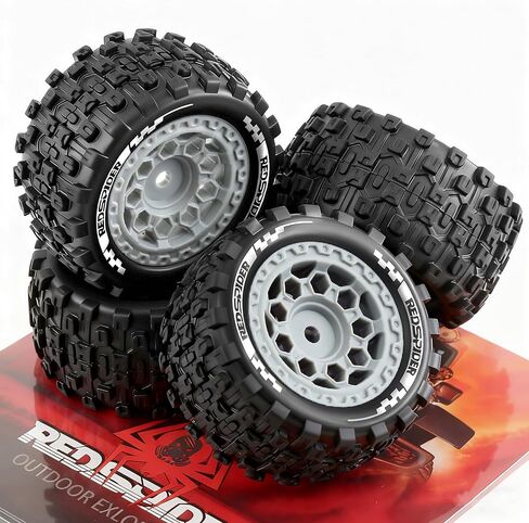 REDSPIDER RC Tires and Wheels Pre-glued Compatible with 1/12 1/14 1/16 RC Off Road Monster Truck TRX E-REVO Summit HPI SAVAGEGT-2XS REDCAT Volcano-16 (Black) in Saudi Arabia