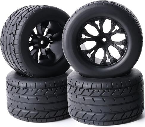 Preglued 12mm Hex RC Wheels Tires 1/10 Scale RC Truck Tires and Wheels 2.8" MT Tyres for Traxxas Rustler Stampede 2WD 4x4 VXL Hoss E-Revo Redcat Volcano EPX Riaario Amoril 1-10 RC Monster Truck in Saudi Arabia