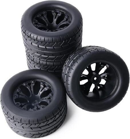 Preglued 12mm Hex RC Wheels Tires 1/10 Scale RC Truck Tires and Wheels 2.8" MT Tyres for Traxxas Rustler Stampede 2WD 4x4 VXL Hoss E-Revo Redcat Volcano EPX Riaario Amoril 1-10 RC Monster Truck in Saudi Arabia