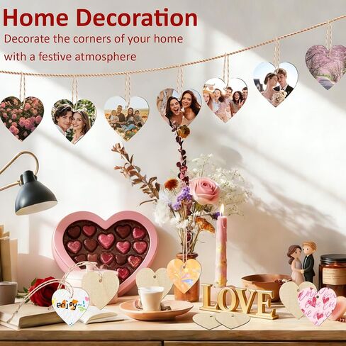 MEMOVAN 2" Wood Heart Cutouts 50PCS Natural Heart Wood Slices DIY Heart Wooden Ornaments Embellishments Blank Heart Slice with Rope Wooden Hearts for Crafts Valentine Wedding Thanksgiving Birthday in Kuwait
