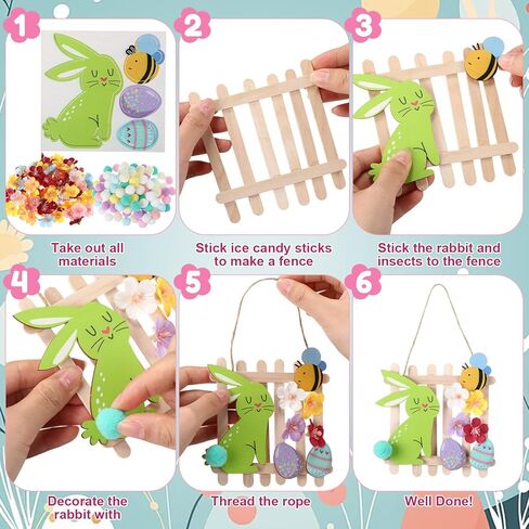 Geelin 24 Set Easter Craft Kits DIY Wooden Bunny Egg Bee Butterfly Ornaments with Artificial Flowers and Stick Make You Own Easter Handmade Artwork for Spring Party Favors Home Activity Decoration in Saudi Arabia