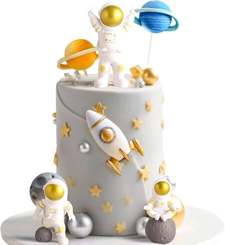 LaVenty Outer Space Cake Toppers Astronaut Rocket Stars Cake Decorations for Two The Moon First Trip Around the Sun Birthday Baby Shower in Saudi Arabia