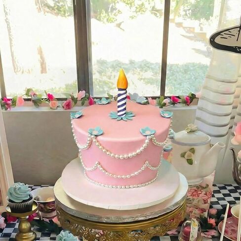 Bucherry 21 Pcs Wonderland Cake Decoration Party Supplies Favors Wonderland Tea Party Birthday Cake Topper Blue Flower Pearl Garland Candle Insert for Baby Shower Tea Supplies Decorations in Saudi Arabia