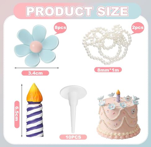 Bucherry 21 Pcs Wonderland Cake Decoration Party Supplies Favors Wonderland Tea Party Birthday Cake Topper Blue Flower Pearl Garland Candle Insert for Baby Shower Tea Supplies Decorations in Saudi Arabia