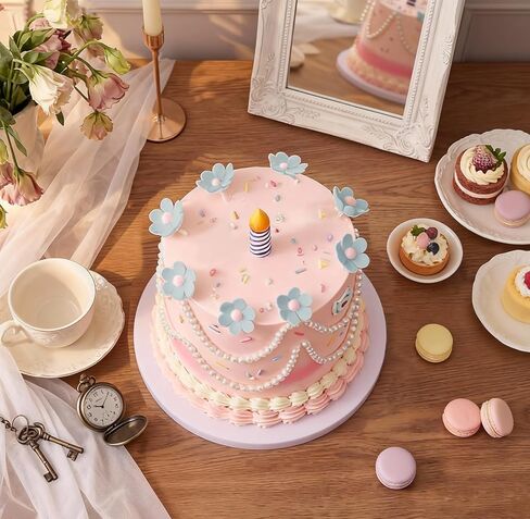 Bucherry 21 Pcs Wonderland Cake Decoration Party Supplies Favors Wonderland Tea Party Birthday Cake Topper Blue Flower Pearl Garland Candle Insert for Baby Shower Tea Supplies Decorations in Saudi Arabia