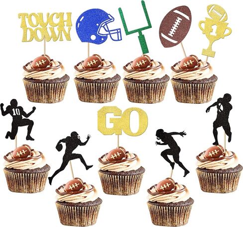 30 Pack American Football Cupcake Toppers Football Touchdown Cupcake Picks Soccer Player Cupcake Decorations for Super Rugby Sports Theme Men Boys Birthday Party Supplies in Saudi Arabia