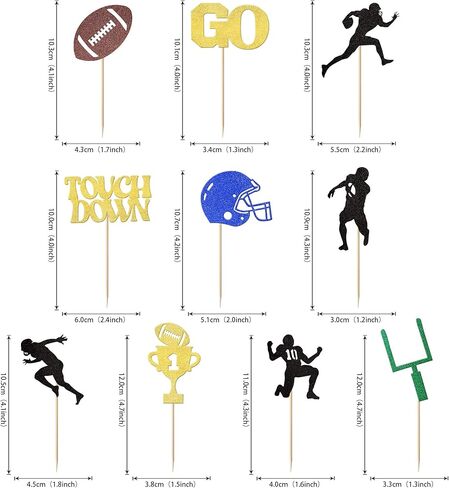 30 Pack American Football Cupcake Toppers Football Touchdown Cupcake Picks Soccer Player Cupcake Decorations for Super Rugby Sports Theme Men Boys Birthday Party Supplies in Saudi Arabia