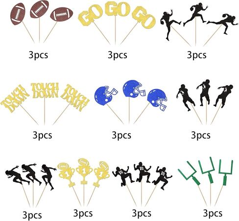 30 Pack American Football Cupcake Toppers Football Touchdown Cupcake Picks Soccer Player Cupcake Decorations for Super Rugby Sports Theme Men Boys Birthday Party Supplies in Saudi Arabia