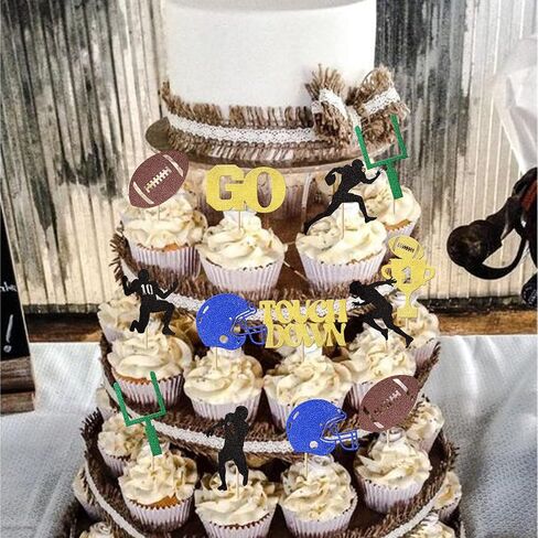 30 Pack American Football Cupcake Toppers Football Touchdown Cupcake Picks Soccer Player Cupcake Decorations for Super Rugby Sports Theme Men Boys Birthday Party Supplies in Saudi Arabia