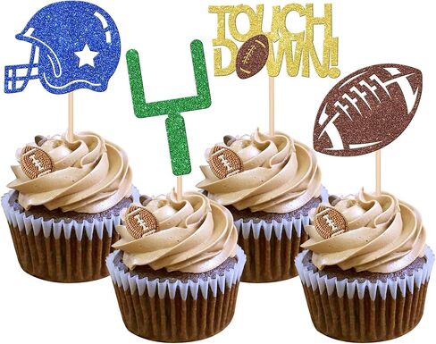 30 Pack American Football Cupcake Toppers Football Touchdown Cupcake Picks Soccer Player Cupcake Decorations for Super Rugby Sports Theme Men Boys Birthday Party Supplies in Saudi Arabia