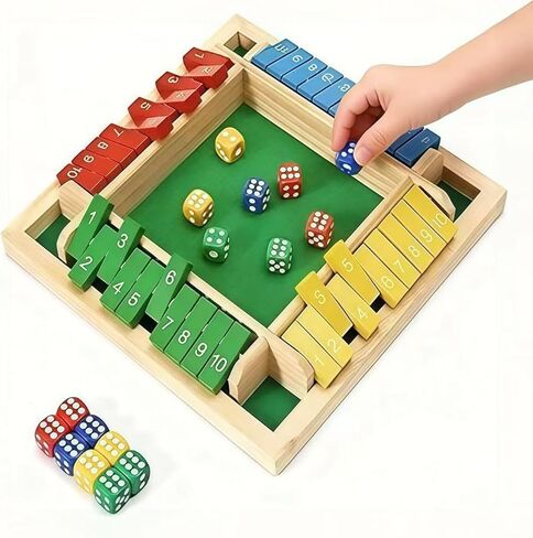 لعبة Shut The Box، لعبة لوح النرد الخشبية المكونة من 4 لاعبين، حجم عائلي، لعبة بطاقة الوجه بأربعة جوانب، لعبة ألغاز الرياضيات التعليمية للأطفال والبالغين وأصدقاء الحفلات العائلية in Kuwait