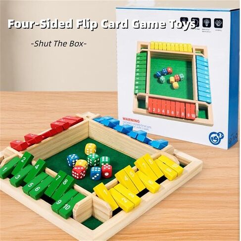 لعبة Shut The Box، لعبة لوح النرد الخشبية المكونة من 4 لاعبين، حجم عائلي، لعبة بطاقة الوجه بأربعة جوانب، لعبة ألغاز الرياضيات التعليمية للأطفال والبالغين وأصدقاء الحفلات العائلية in Kuwait