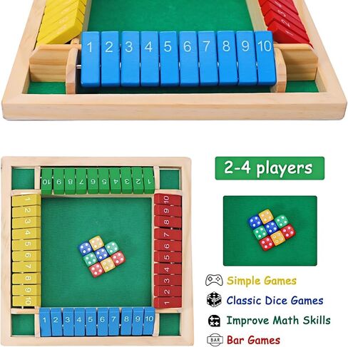 لعبة Shut The Box، لعبة لوح النرد الخشبية المكونة من 4 لاعبين، حجم عائلي، لعبة بطاقة الوجه بأربعة جوانب، لعبة ألغاز الرياضيات التعليمية للأطفال والبالغين وأصدقاء الحفلات العائلية in Kuwait