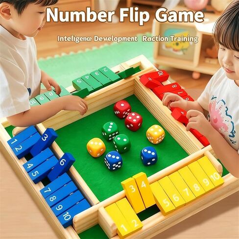 لعبة Shut The Box، لعبة لوح النرد الخشبية المكونة من 4 لاعبين، حجم عائلي، لعبة بطاقة الوجه بأربعة جوانب، لعبة ألغاز الرياضيات التعليمية للأطفال والبالغين وأصدقاء الحفلات العائلية in Kuwait