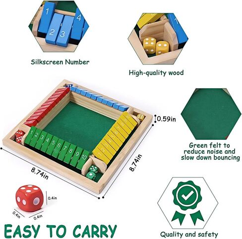 لعبة Shut The Box، لعبة لوح النرد الخشبية المكونة من 4 لاعبين، حجم عائلي، لعبة بطاقة الوجه بأربعة جوانب، لعبة ألغاز الرياضيات التعليمية للأطفال والبالغين وأصدقاء الحفلات العائلية in Kuwait