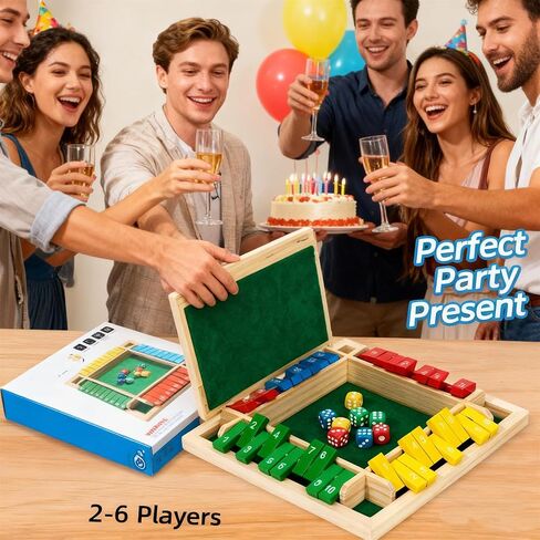لعبة Shut The Box، لعبة لوح النرد الخشبية المكونة من 4 لاعبين، حجم عائلي، لعبة بطاقة الوجه بأربعة جوانب، لعبة ألغاز الرياضيات التعليمية للأطفال والبالغين وأصدقاء الحفلات العائلية in Kuwait
