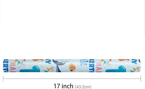 LeZakaa 1st Birthday Wrapping Paper Roll for Baby Boys, Sea Animals Age1 Ocean Shark Turtle Seaweed Design Gift Wrap for Toddlers, First Birthday Party, Mini Roll 17 In x 16.4 Feet in Saudi Arabia