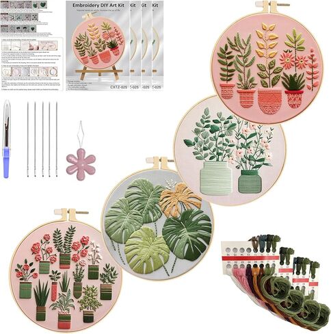 Huacan Embroidery Kits for Adults Beginner - 4 Pcs Floral Pattern Stitching Printed Bouquet DIY Sewing Kit 7.9 x 7.9 Inch (Bouquet 2) in Saudi Arabia
