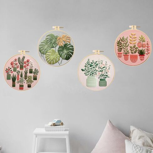 Huacan Embroidery Kits for Adults Beginner - 4 Pcs Floral Pattern Stitching Printed Bouquet DIY Sewing Kit 7.9 x 7.9 Inch (Bouquet 2) in Saudi Arabia