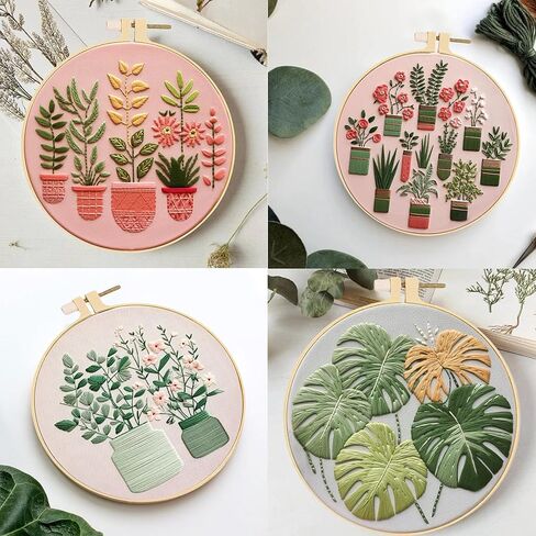 Huacan Embroidery Kits for Adults Beginner - 4 Pcs Floral Pattern Stitching Printed Bouquet DIY Sewing Kit 7.9 x 7.9 Inch (Bouquet 2) in Saudi Arabia