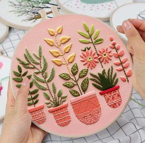 Huacan Embroidery Kits for Adults Beginner - 4 Pcs Floral Pattern Stitching Printed Bouquet DIY Sewing Kit 7.9 x 7.9 Inch (Bouquet 2) in Saudi Arabia