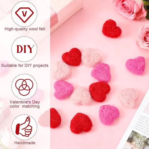 Hahafelt 36 Pcs Mini Felted Hearts 1 Inch Valentine's Day Mini Heart Shape Felt Wool for Handmade DIY Crafts Home Decoration Wreath Art Projects Valentines Decor in Saudi Arabia