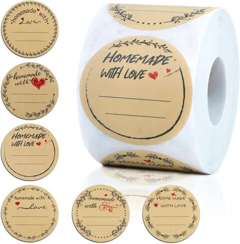 500 Pcs 2″ Round Homemade with Love Kraft Labels with 6 Designs – Multi-Use Stickers for Cookie Bags, Fudge Containers, Canning, Crafts, Organizing, Price Tags & Personalized Gifts in Saudi Arabia