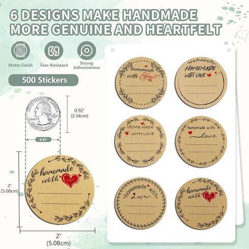 500 Pcs 2″ Round Homemade with Love Kraft Labels with 6 Designs – Multi-Use Stickers for Cookie Bags, Fudge Containers, Canning, Crafts, Organizing, Price Tags & Personalized Gifts in Saudi Arabia