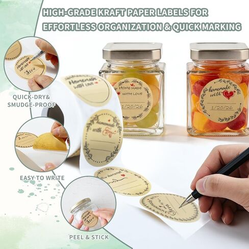 500 Pcs 2″ Round Homemade with Love Kraft Labels with 6 Designs – Multi-Use Stickers for Cookie Bags, Fudge Containers, Canning, Crafts, Organizing, Price Tags & Personalized Gifts in Saudi Arabia