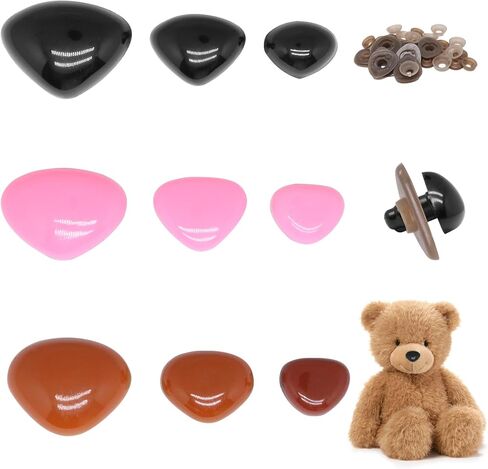 BUXIMN 60PCS Safety Noses for Crochet Animals with Washers Stuffed Animal Noses Plastic Dog Noses for Crafts - Black & Brown- 3 Sizes: 16mm, 19mm, 22mm in Saudi Arabia