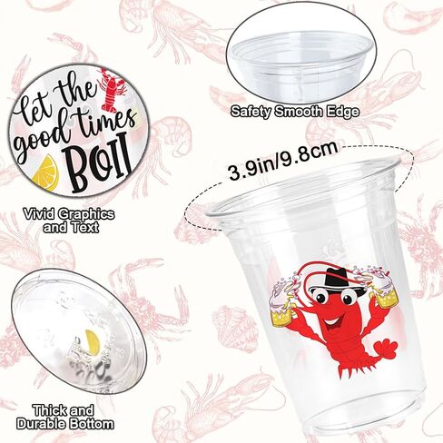 60 Pcs Crawfish Boil Cups, 16 oz Plastic Cups Disposable Party Decoration Lobster Cup Drinking Tableware for Party Supplies in Saudi Arabia