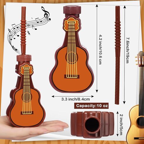 Tanlade 24 Pcs 10 oz Guitar Shaped Cups Bulk with Straw Plastic Guitar Cups Musical Theme Party Drinking Bottles Rock 80s Supplies for Music Birthday Party Carnival Decoration in Saudi Arabia