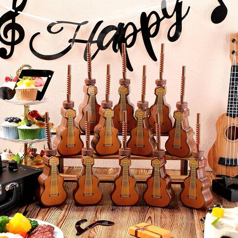 Tanlade 24 Pcs 10 oz Guitar Shaped Cups Bulk with Straw Plastic Guitar Cups Musical Theme Party Drinking Bottles Rock 80s Supplies for Music Birthday Party Carnival Decoration in Saudi Arabia