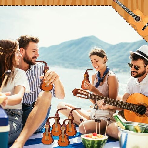 Tanlade 24 Pcs 10 oz Guitar Shaped Cups Bulk with Straw Plastic Guitar Cups Musical Theme Party Drinking Bottles Rock 80s Supplies for Music Birthday Party Carnival Decoration in Saudi Arabia