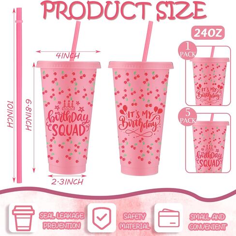 6 Pcs Cherry Birthday Party Cups 24 oz Cherry Party Favors Cups Reusable Plastic Birthday Squad Tumbler with Lids and Straws for 16th 18th Berry Fruit Theme Galentine's Decorations Favors in Saudi Arabia