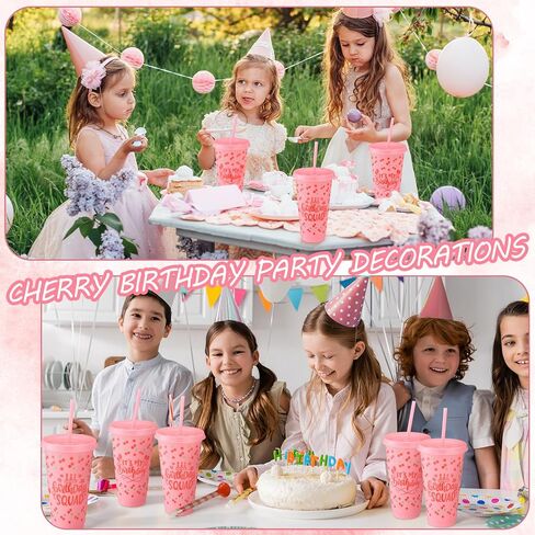 6 Pcs Cherry Birthday Party Cups 24 oz Cherry Party Favors Cups Reusable Plastic Birthday Squad Tumbler with Lids and Straws for 16th 18th Berry Fruit Theme Galentine's Decorations Favors in Saudi Arabia