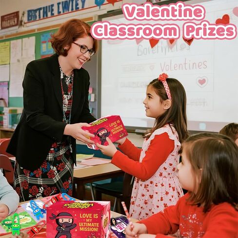 بطاقات عيد الحب للأطفال، 24 حزمة من ألعاب النينجا اللزجة لتخفيف التوتر مع ألعاب النينجا المقلاع المرنة لعيد الحب، هدية تبادل عيد الحب للأطفال البنات in Saudi Arabia