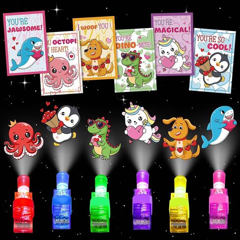 24 Pack Finger Lights Valentines, Bulk Valentines Day Cards Gifts for Kids School Gift Exchange Classroom Prizes Valentine s Day Cards Party Favors for Kids Boys Girls Goodie Bag Toys Stuffers in Kuwait