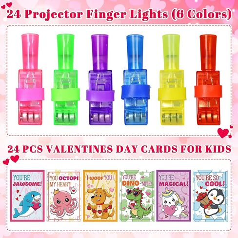 24 Pack Finger Lights Valentines, Bulk Valentines Day Cards Gifts for Kids School Gift Exchange Classroom Prizes Valentine s Day Cards Party Favors for Kids Boys Girls Goodie Bag Toys Stuffers in Kuwait