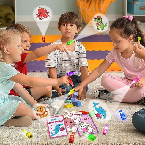 24 Pack Finger Lights Valentines, Bulk Valentines Day Cards Gifts for Kids School Gift Exchange Classroom Prizes Valentine s Day Cards Party Favors for Kids Boys Girls Goodie Bag Toys Stuffers in Kuwait