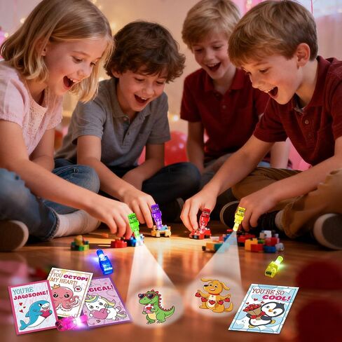24 Pack Finger Lights Valentines, Bulk Valentines Day Cards Gifts for Kids School Gift Exchange Classroom Prizes Valentine s Day Cards Party Favors for Kids Boys Girls Goodie Bag Toys Stuffers in Kuwait