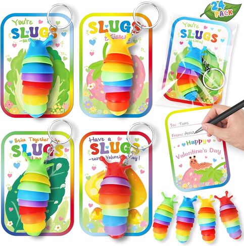 بطاقات عيد الحب لمدرسة الأطفال، 24 حزمة من بطاقات عيد الحب للأطفال مع سلسلة مفاتيح Fidget Slug، هدايا عيد الحب للأطفال في الفصول الدراسية، هدايا الحفلات، الأنشطة المدرسية، الجوائز، المكافآت in Kuwait