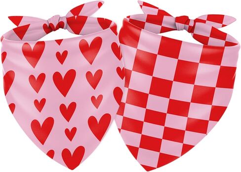 Whaline 2PCS عيد الحب الكلب باندانا مثلث الحيوانات الأليفة وشاح قابل للتعديل جرو منديل الرقبة الوردي الأحمر القلب متقلب منقوشة الكلب مريلة لمتوسط ​​كبير القط زي الملحقات in Saudi Arabia