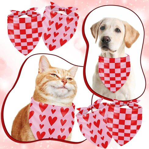 Whaline 2PCS عيد الحب الكلب باندانا مثلث الحيوانات الأليفة وشاح قابل للتعديل جرو منديل الرقبة الوردي الأحمر القلب متقلب منقوشة الكلب مريلة لمتوسط ​​كبير القط زي الملحقات in Saudi Arabia