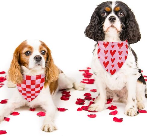 Whaline 2PCS عيد الحب الكلب باندانا مثلث الحيوانات الأليفة وشاح قابل للتعديل جرو منديل الرقبة الوردي الأحمر القلب متقلب منقوشة الكلب مريلة لمتوسط ​​كبير القط زي الملحقات in Saudi Arabia