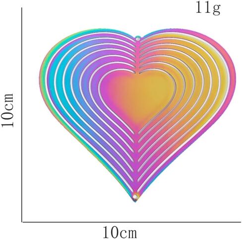 Rainbow 4 inch Diameter Heart Pattern Wind Chimes Ornament 3D Wind Wheel Flow Effect Metal Garden Decoration for Garden Yard in Saudi Arabia