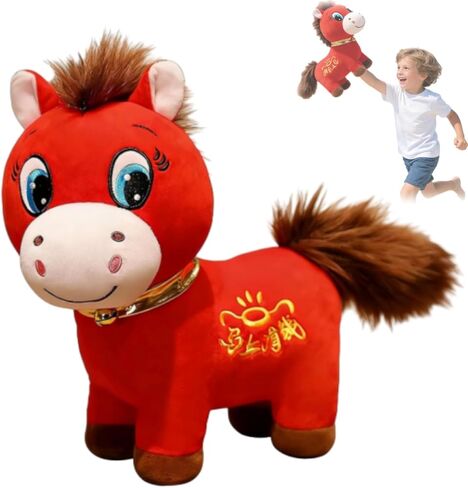 Crying Horse, Sad Horse, Year of 2026 Horseplush, Lucky Chinese Lunar New Year Ornament for Home Store Tabletop Decor, Red Smiling/Crying Horsespring Festival in Saudi Arabia